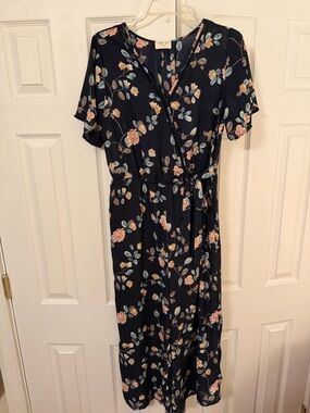 🌸Floral Midi Jumpsuit - Navy with Pink Blossoms